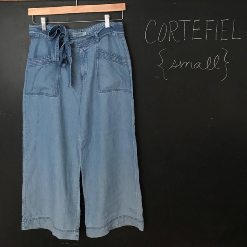 Chambray Wide Leg Crop Pants